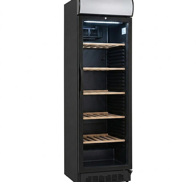 Ugur Fridge Black Glass Door Wood Int.
