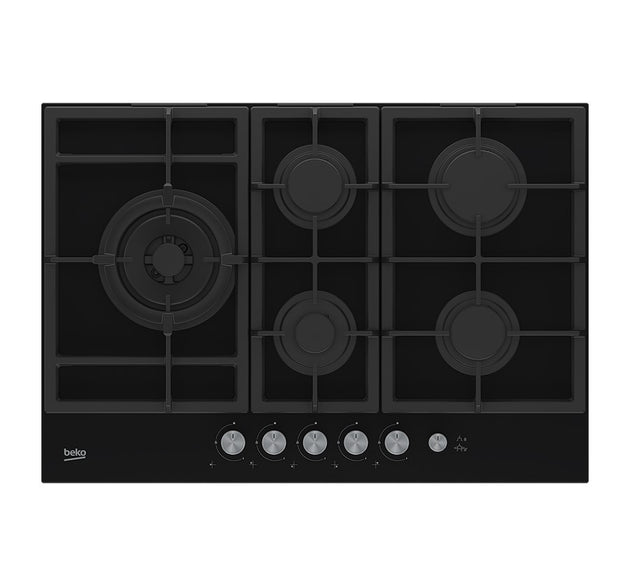 Beko Hob Gas 5 Burner Glass Black 75 cm H 4.6cm x W 75cm x D 52.4cm