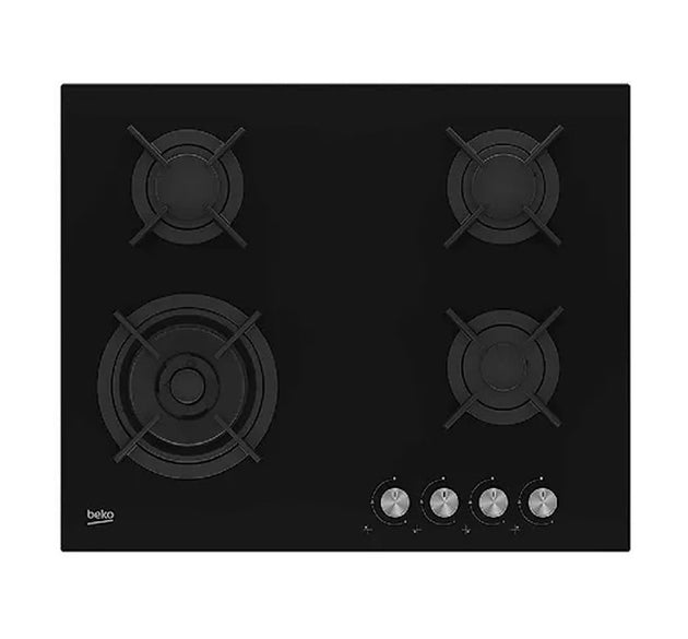 Beko Gas Hob 4 Burner Glass 60cm Black H 4.6cm x W 58.5cm x D 52.4cm