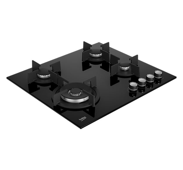 Beko Gas Hob 4 Burner Glass 60cm Black H 4.6cm x W 58.5cm x D 52.4cm