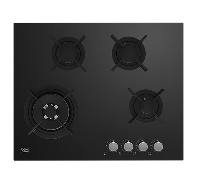 Beko Gas Hob 4 Burner Glass 65cm Black H 5.1cm x W 64.6cm x D 52.4cm