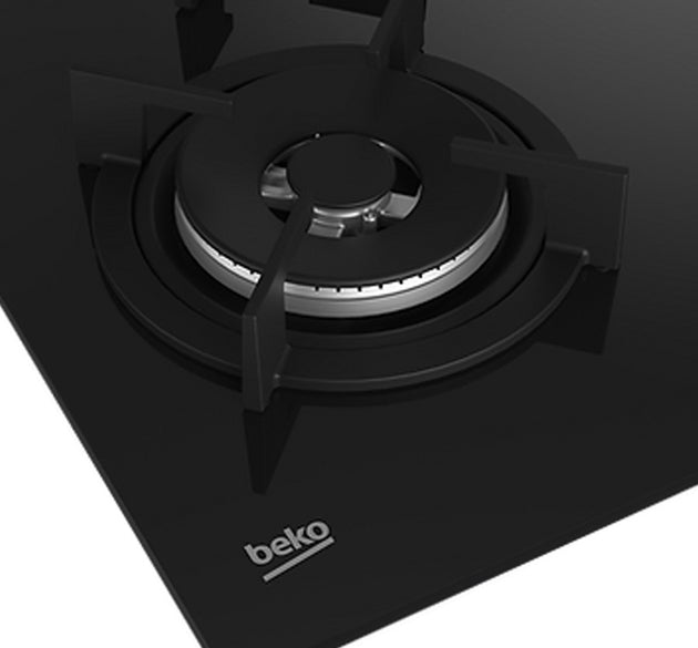 Beko Gas Hob 4 Burner Glass 65cm Black H 5.1cm x W 64.6cm x D 52.4cm