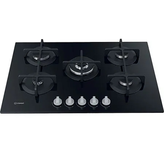 Indesit Hob Gas 5 Burner Glass Blk 75cm